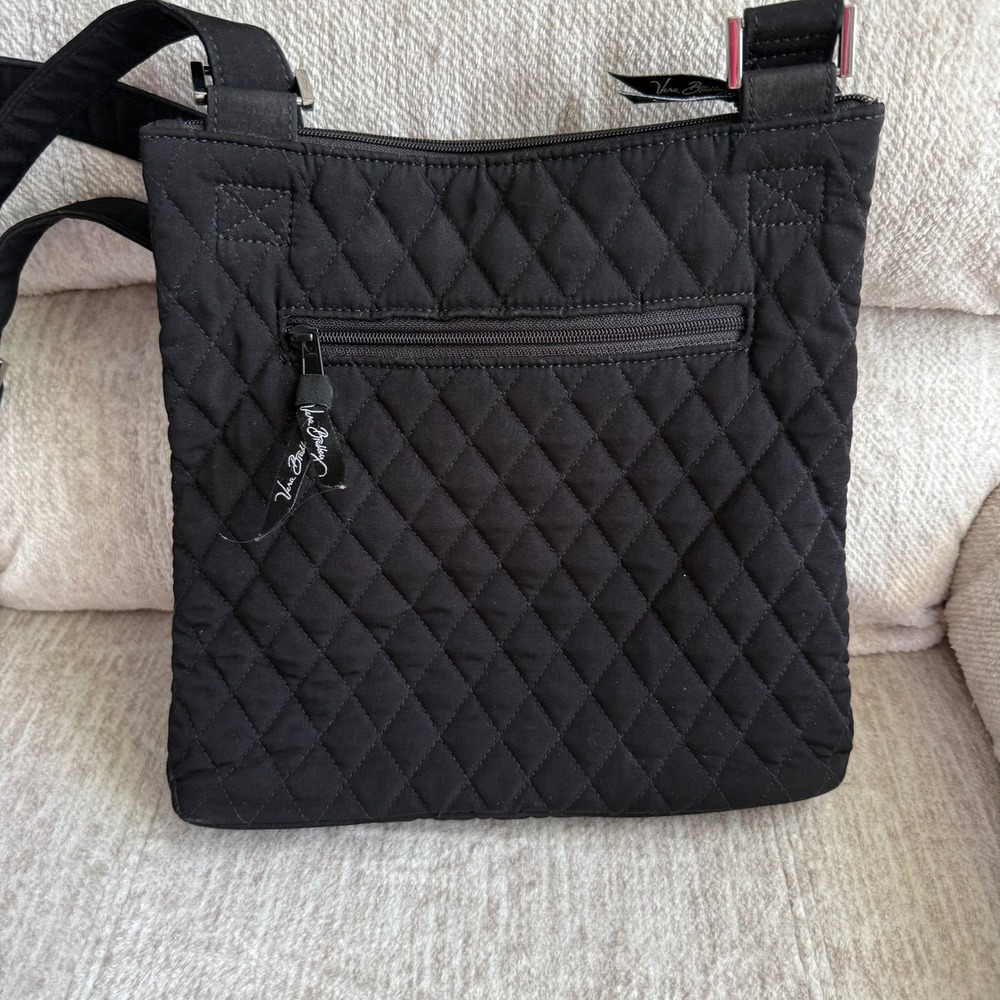 Vera Bradley Black Quilted Microfiber Hipster Crossbody Bag Leopard Lining - Picture 4 of 8